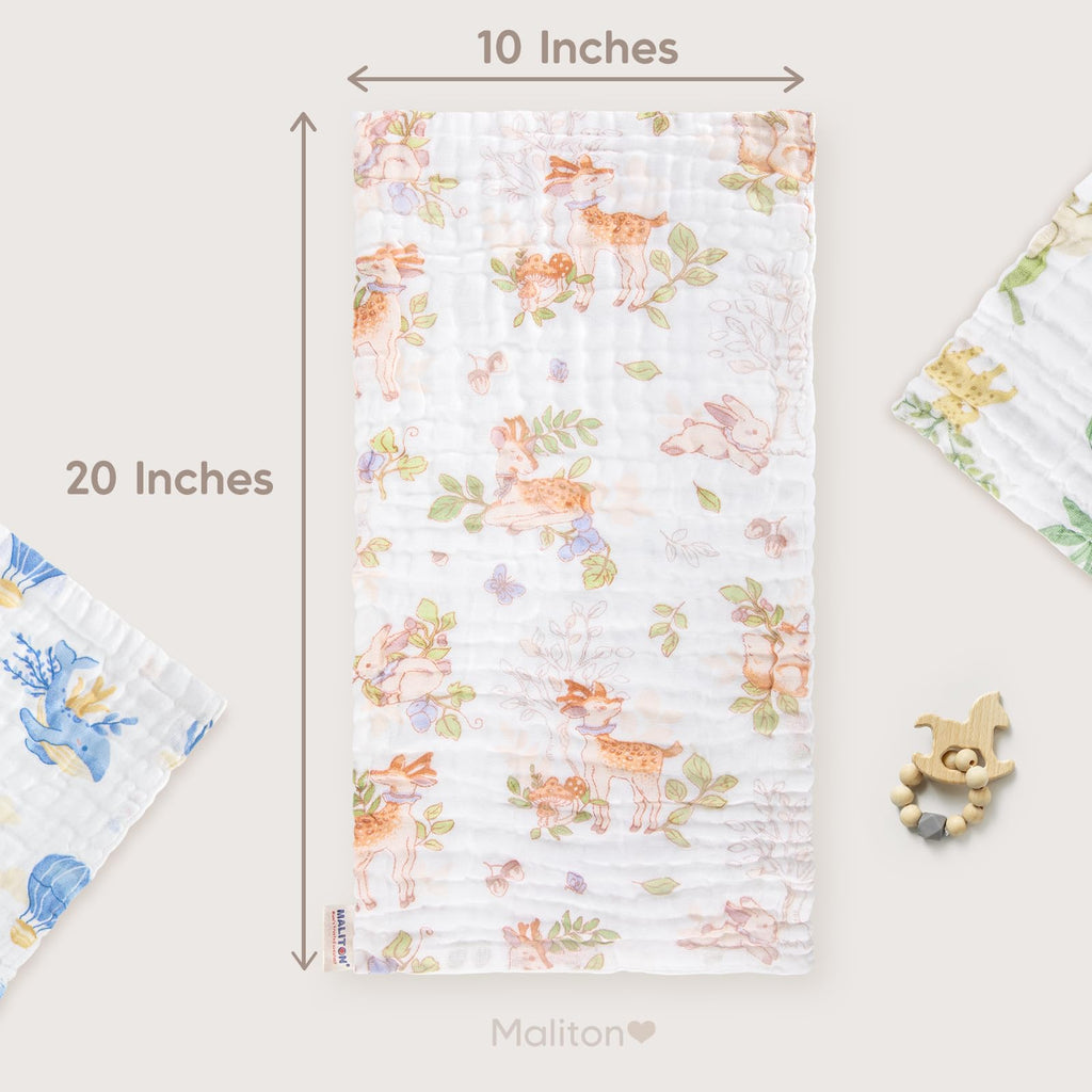 Muslin Baby Burp Cloths 20" x 10" - Large, 6-Layer, (Floral)