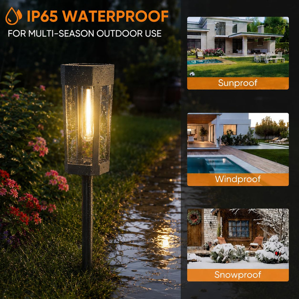 Solar Pathway Lights Outdoor, 10 Pack Tungsten Filament Solar Lights, 3 Modes Auto On/Off, IP65 Waterproof, Dusk to