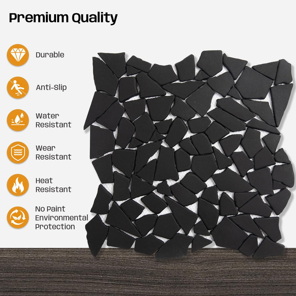 Black Pebble Tile for Shower Floor, 12"x12" Backsplash Tiles, 5 Pcs