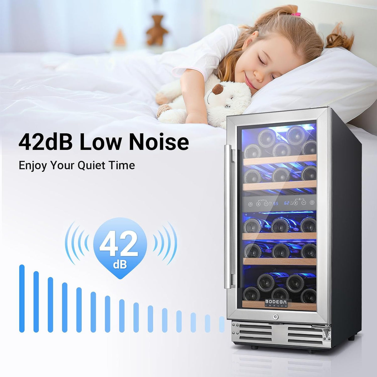 15 Inch Wine Fridge, 30 Bottles Dual Zone Wine Cooler, 41-68°F Wine Refrigerators Free standing