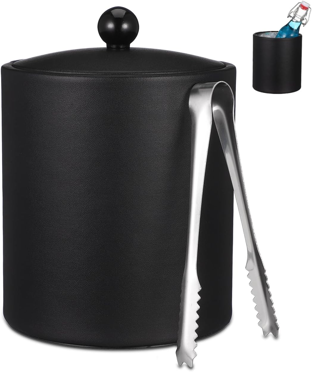 Ice Bucket with Lid & Tong - Insulated Stainless Steel Ice Bucket for Cocktail Bar & Parties - Black Double-Wall Wine