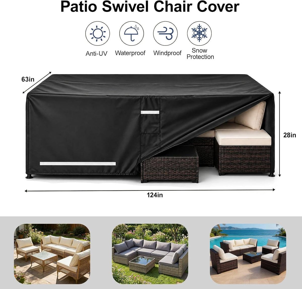 Rectangular Outdoor Furniture Covers Waterproof, Heavy Duty Patio Furniture Covers, 100% Waterproof Outdoor Couch
