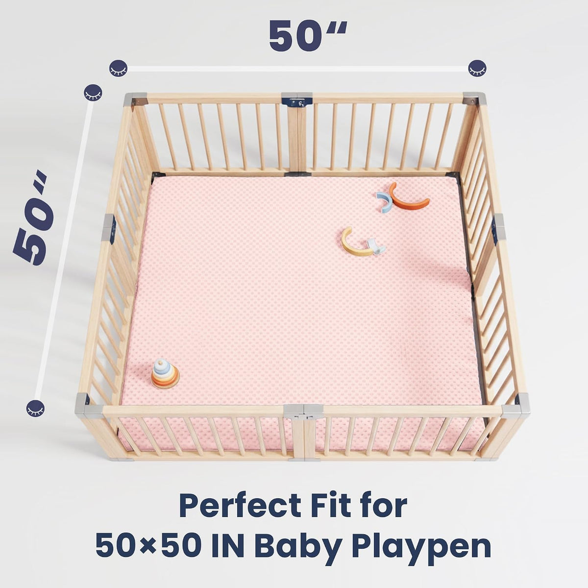 Floor Play Mat for Playpen, Extra Thick 50x50 Inches Padded Mat with Ultra Soft 3D Minky Dot & Removable Washable