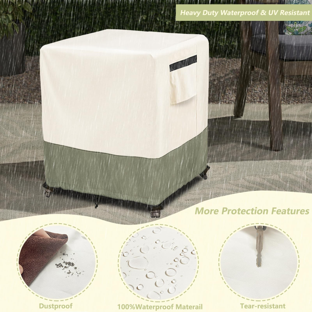 Outdoor Ottoman Cover 32 W x 32 D x 18 H inches, 600D Heavy Duty Waterproof Patio Ottoman Cover, Patio End Table Covers