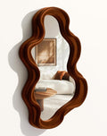 Retro Wavy Mirror Wall Decor , 16x12 Asymmetrical Wall Mounted Mirror for Girly Bedroom Decoration, Velvet Touch