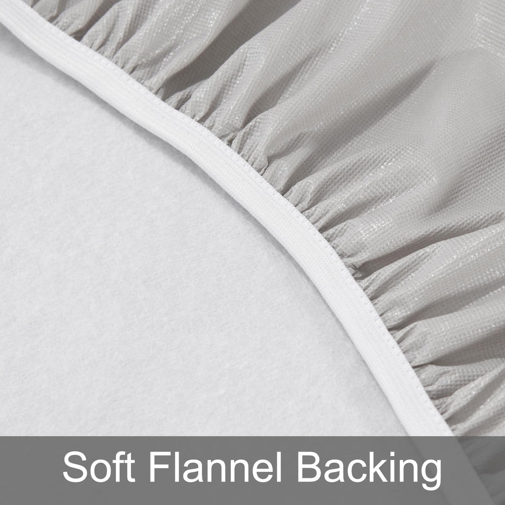 Light Gray 63"-67" Elastic-Fitted Round Flannel-Backed Vinyl Tablecloth