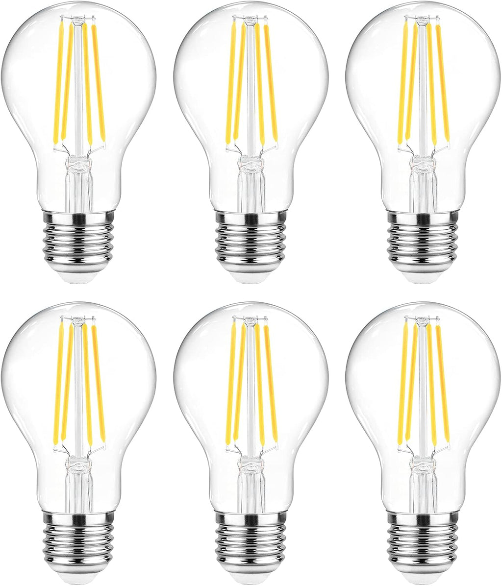 60 Watt Equivalent, E26 LED Filament Light Bulbs, Daylight White 4000K, Non-Dimmable, Classic Clear Glass, A19 LED