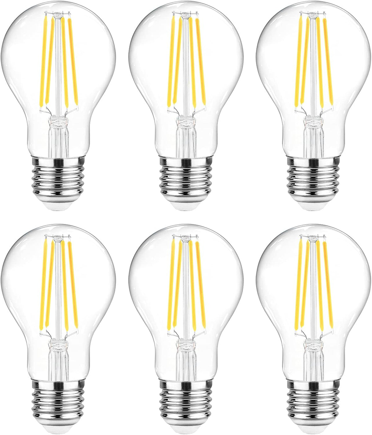 60 Watt Equivalent, E26 LED Filament Light Bulbs, Daylight White 4000K, Non-Dimmable, Classic Clear Glass, A19 LED