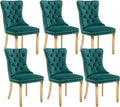 Velvet Dining Chairs Set of 6, Upholstered Dining Room Chairs with Back Ring Pull Trim and Golden Stainless Steel