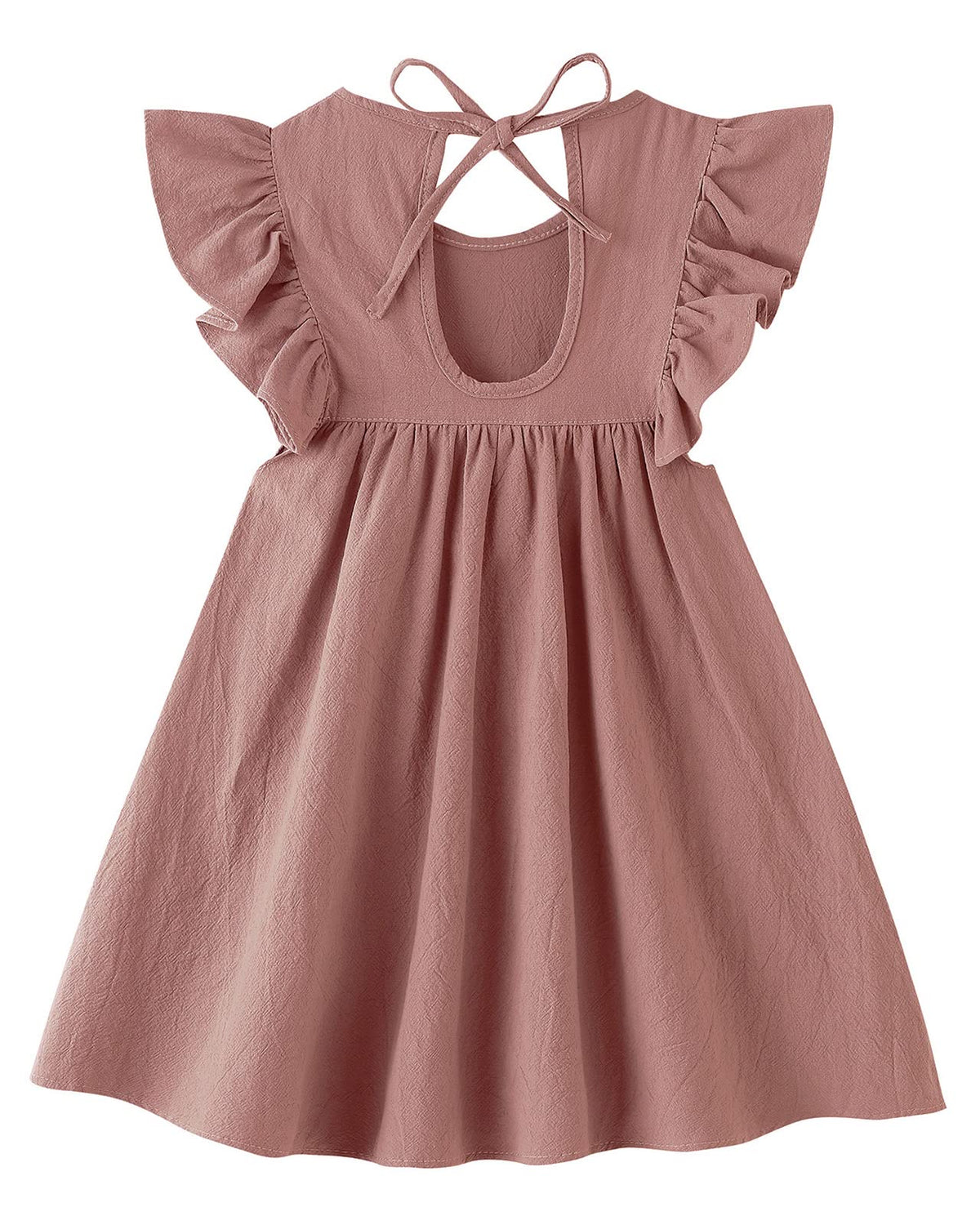 Toddler Baby Girl Cotton Linen Ruffle Halter Dress Dark Pink 80