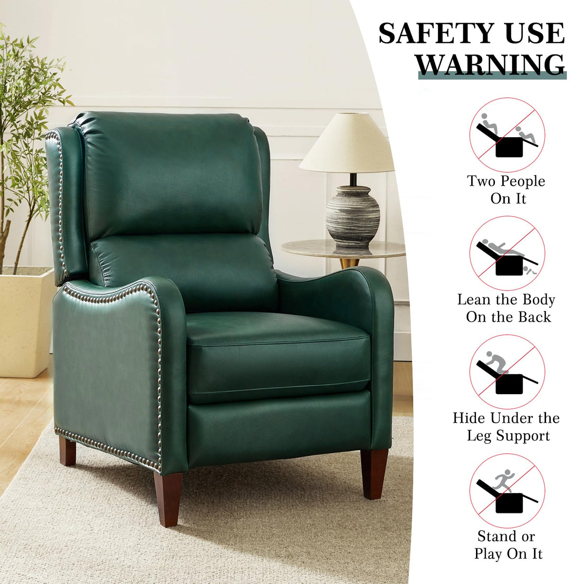 Genuine Leather Recliner Chair Set of 2, Green
