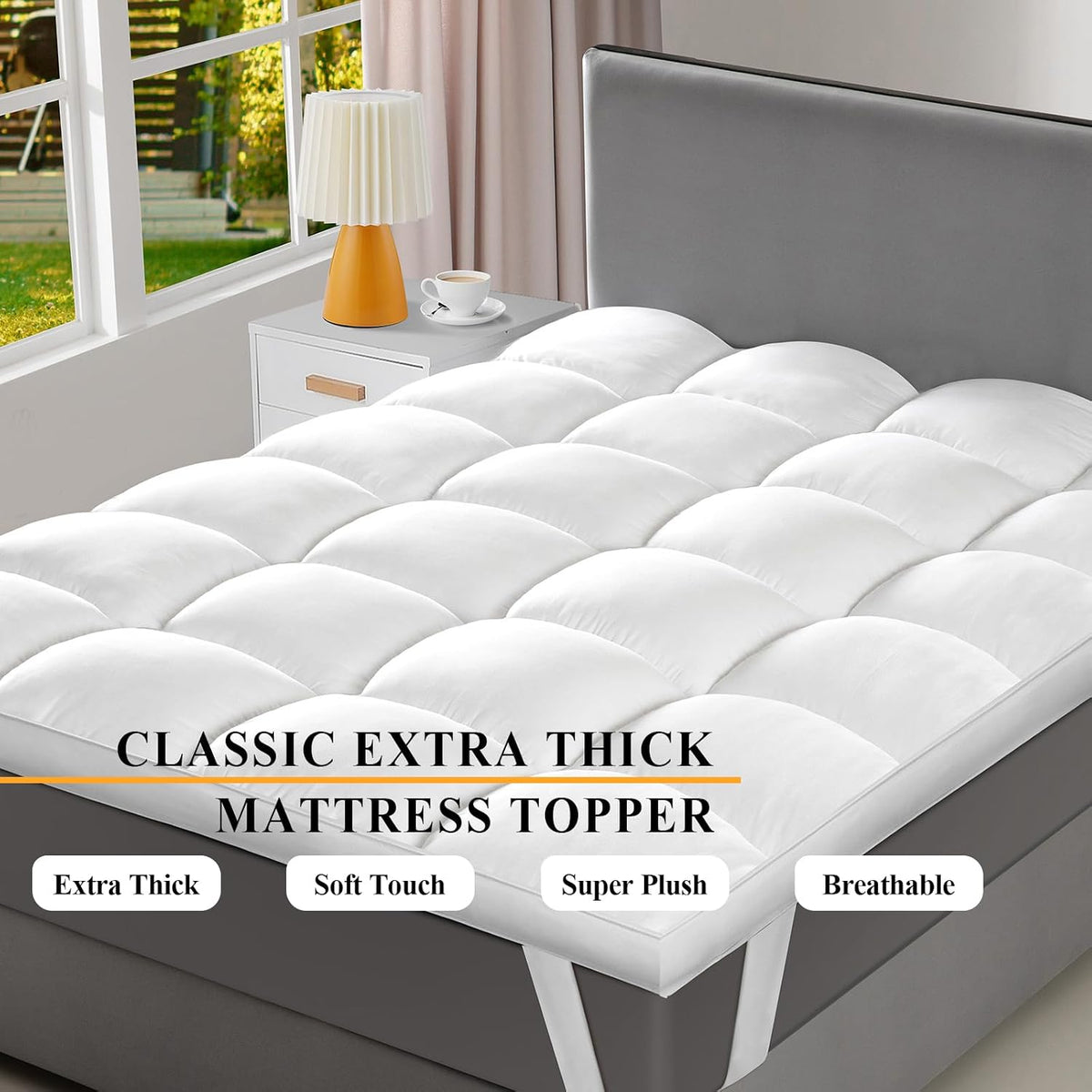 1400 GSM King Mattress Topper, Extra Thick Cooling Pillow Top Plush Pad | Breathable, Washable, Ultra soft, Hot