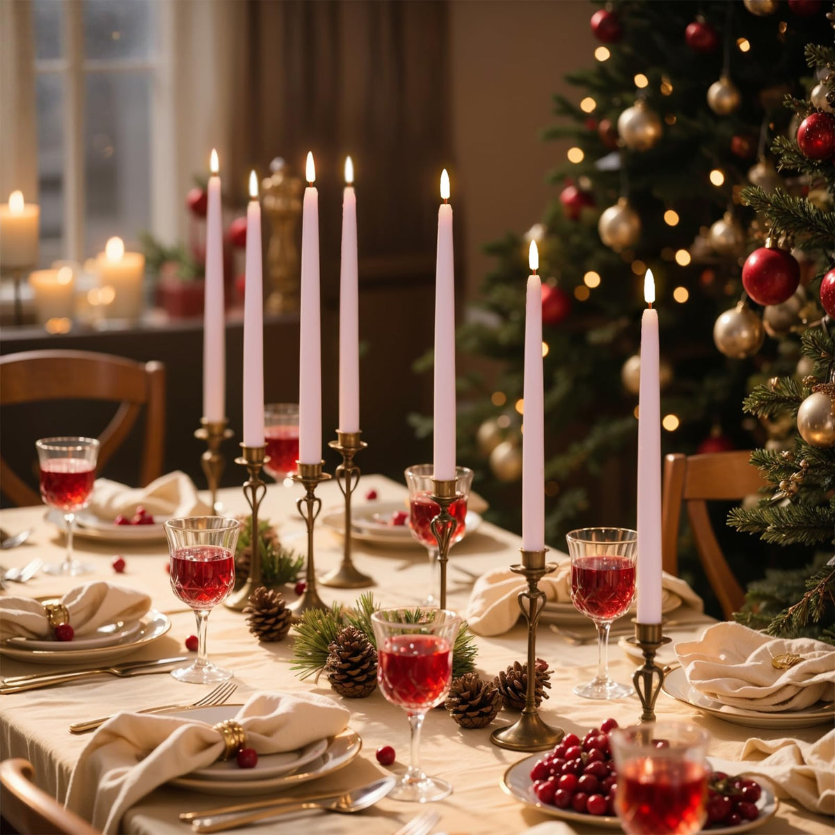Pink Flameless Taper Candles with Remote Timer