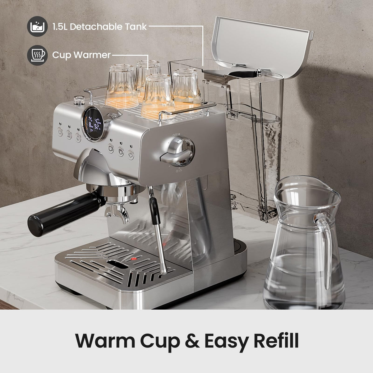Espresso machine with Cold Brew, 20 Bar Espresso Maker with Milk Frother Steam Wand, Stainless Steel Coffee Machine