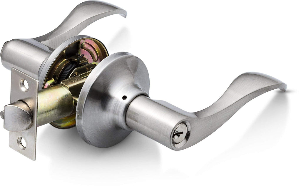Entrance Lever Door Handle ( and Front Door) Reversible for Right and Left Side and a Single Cylinder deadbolt Set