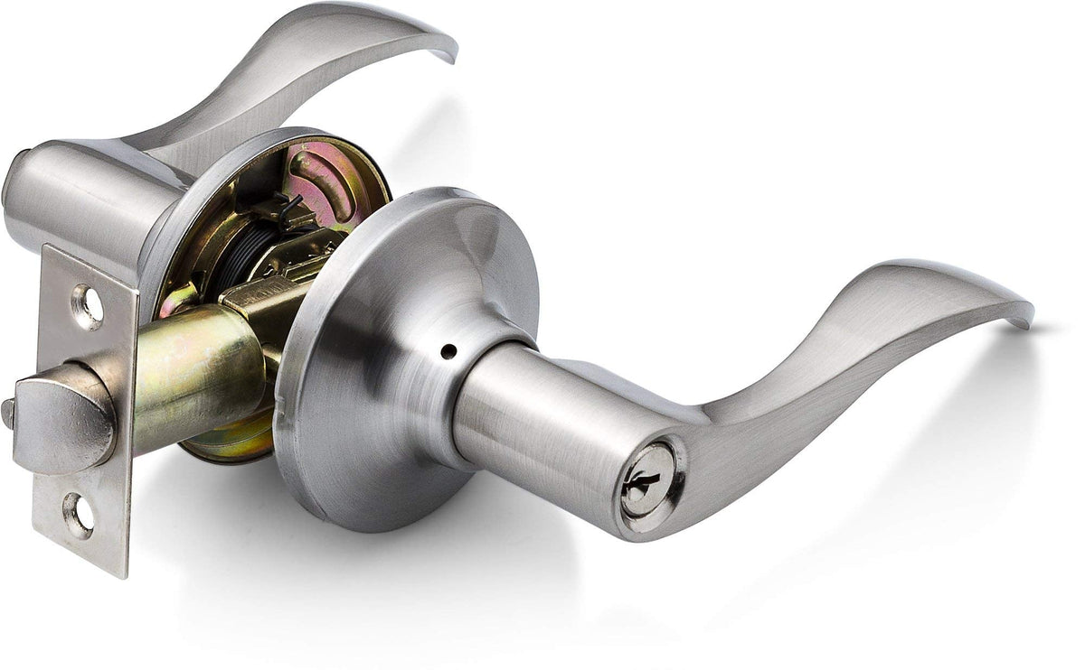 Entrance Lever Door Handle ( and Front Door) Reversible for Right and Left Side and a Single Cylinder deadbolt Set