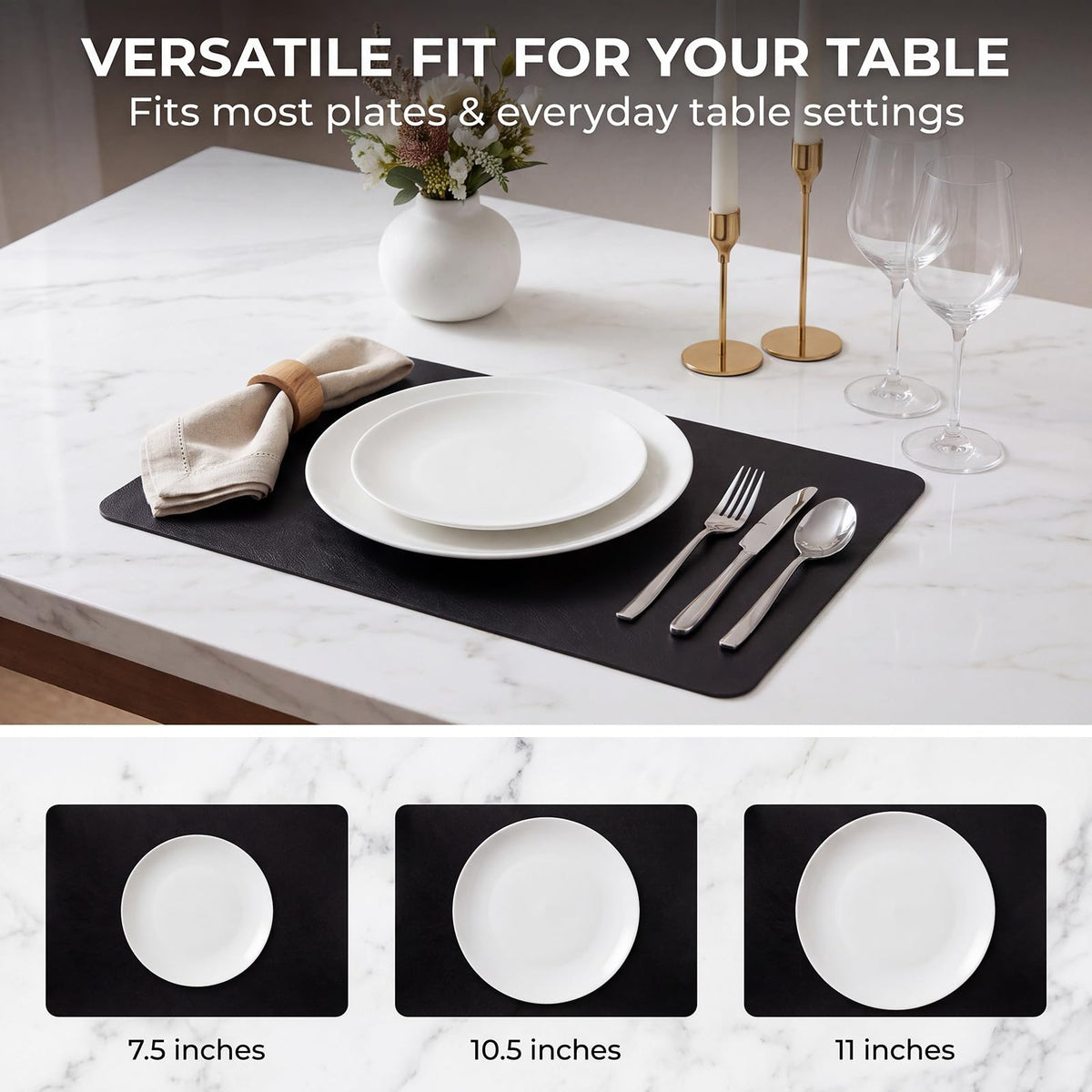 Fall Placemats Set of 6, Heat Resistant Faux Leather, Black