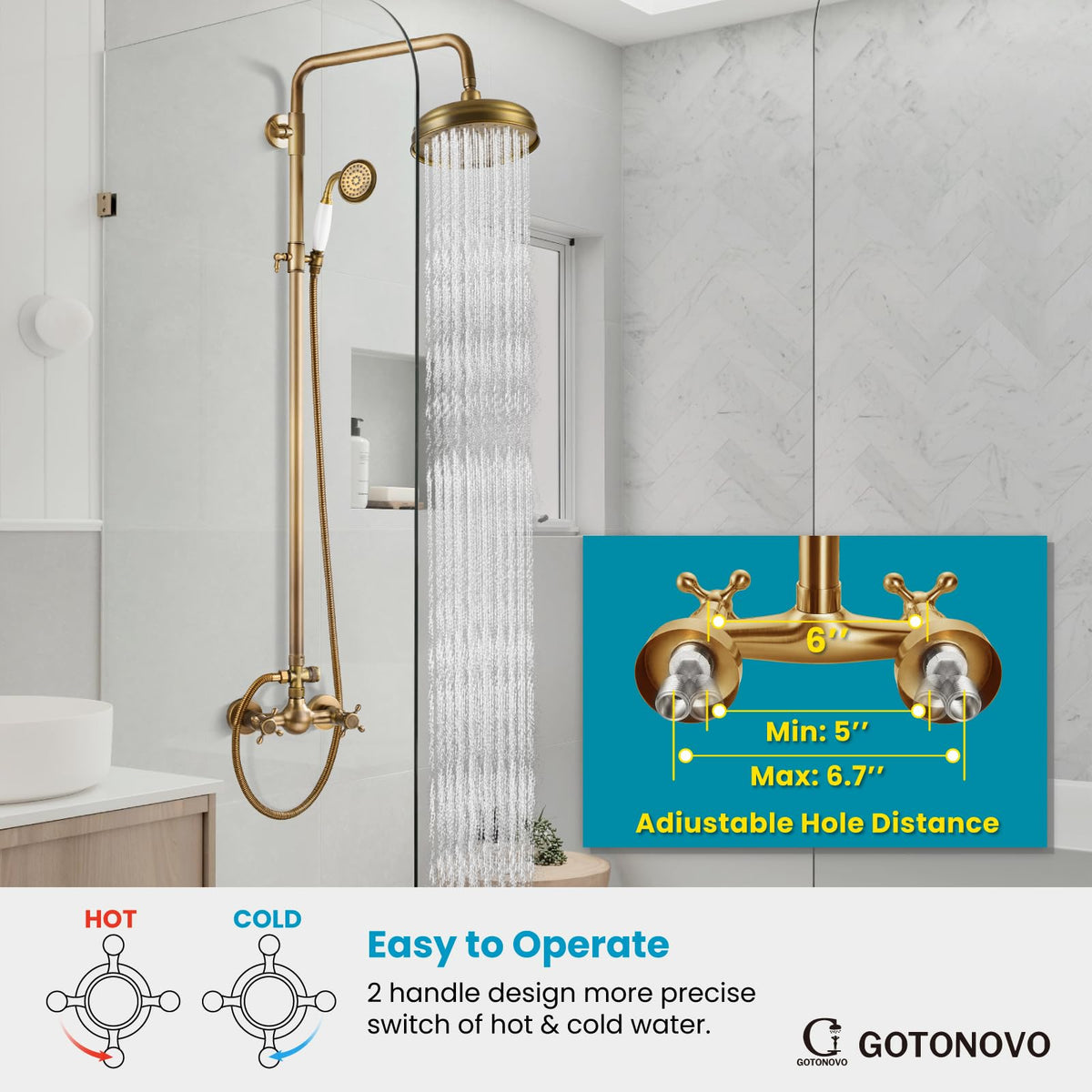 Exposed Shower Faucet Set Luxury,Antique Brass,Straight Rod