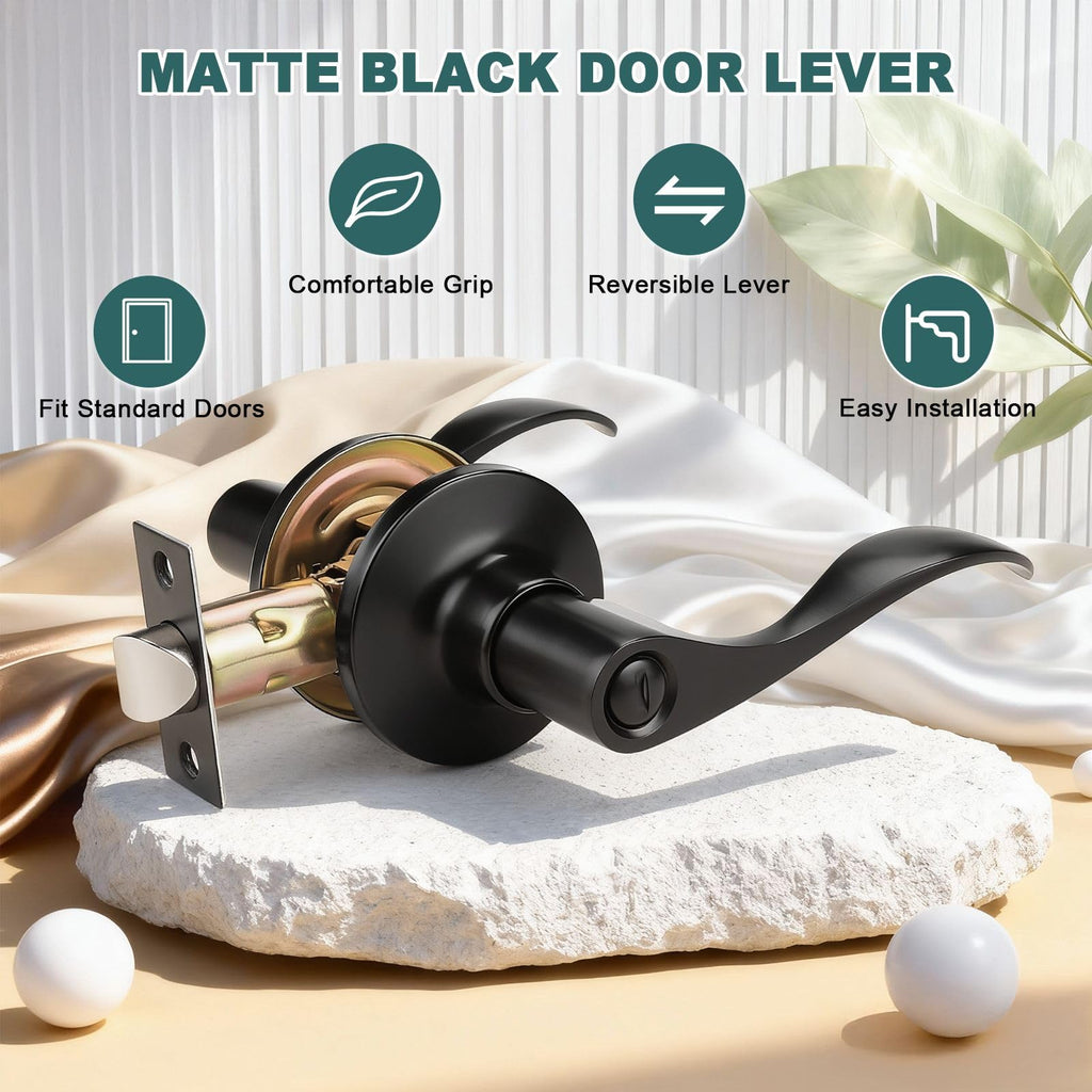 6 Pack Privacy Door Levers Interior Door Handles Black Lever Handles Keyless Modern Wave Levers