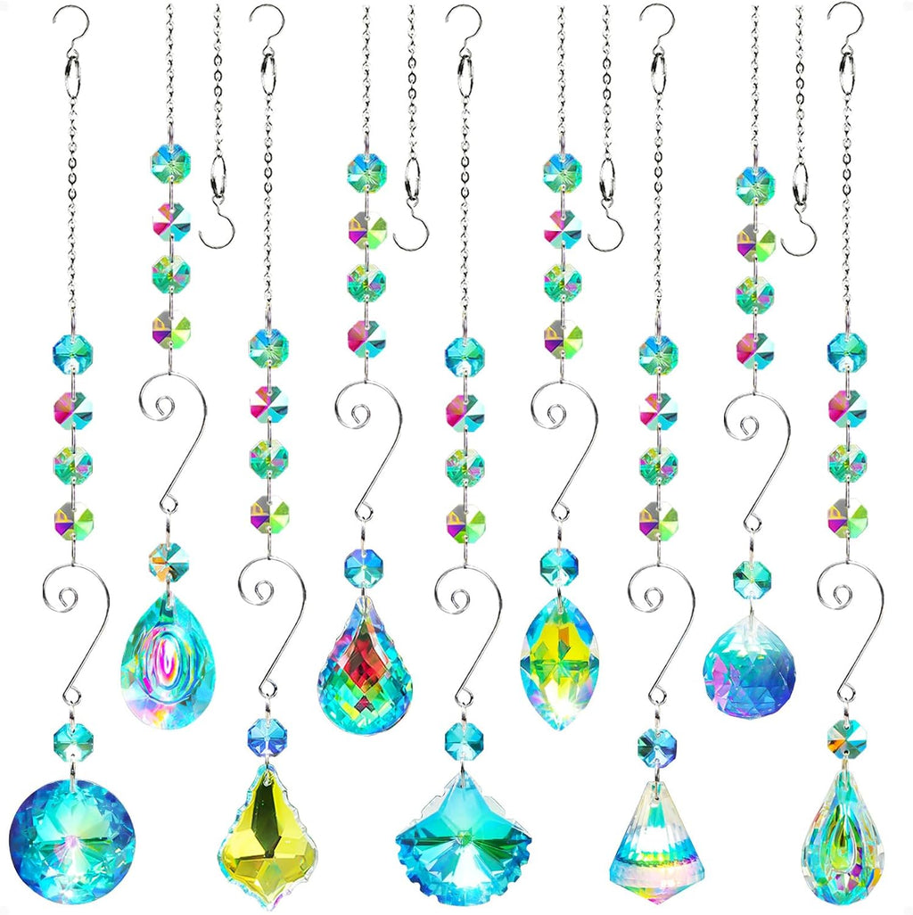 9 Pieces Sun Catchers Indoor Window Suncatcher Crystals Prisms with Chain Pendant Colorful Hanging Ornaments for