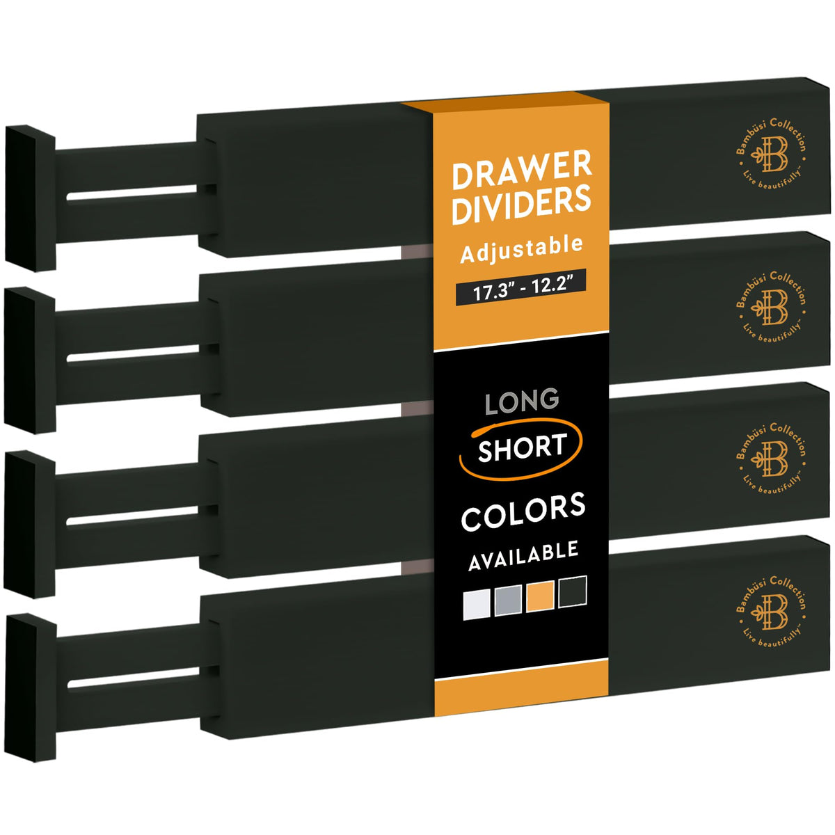 4-Pack Bamboo Drawer Dividers - 12.2 to 17.3 Inches Deep, 2.6 Inches High, Adjustable Expandable Drawer Organizer