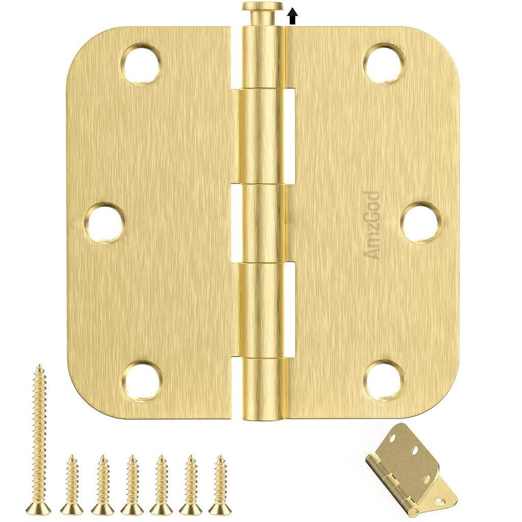 Door Hinges Satin Brass - 30 Pack Gold Door Hinges 3.5 Inch Rounded Interior Door Hinge with 5/8" Radius - 3 1/2