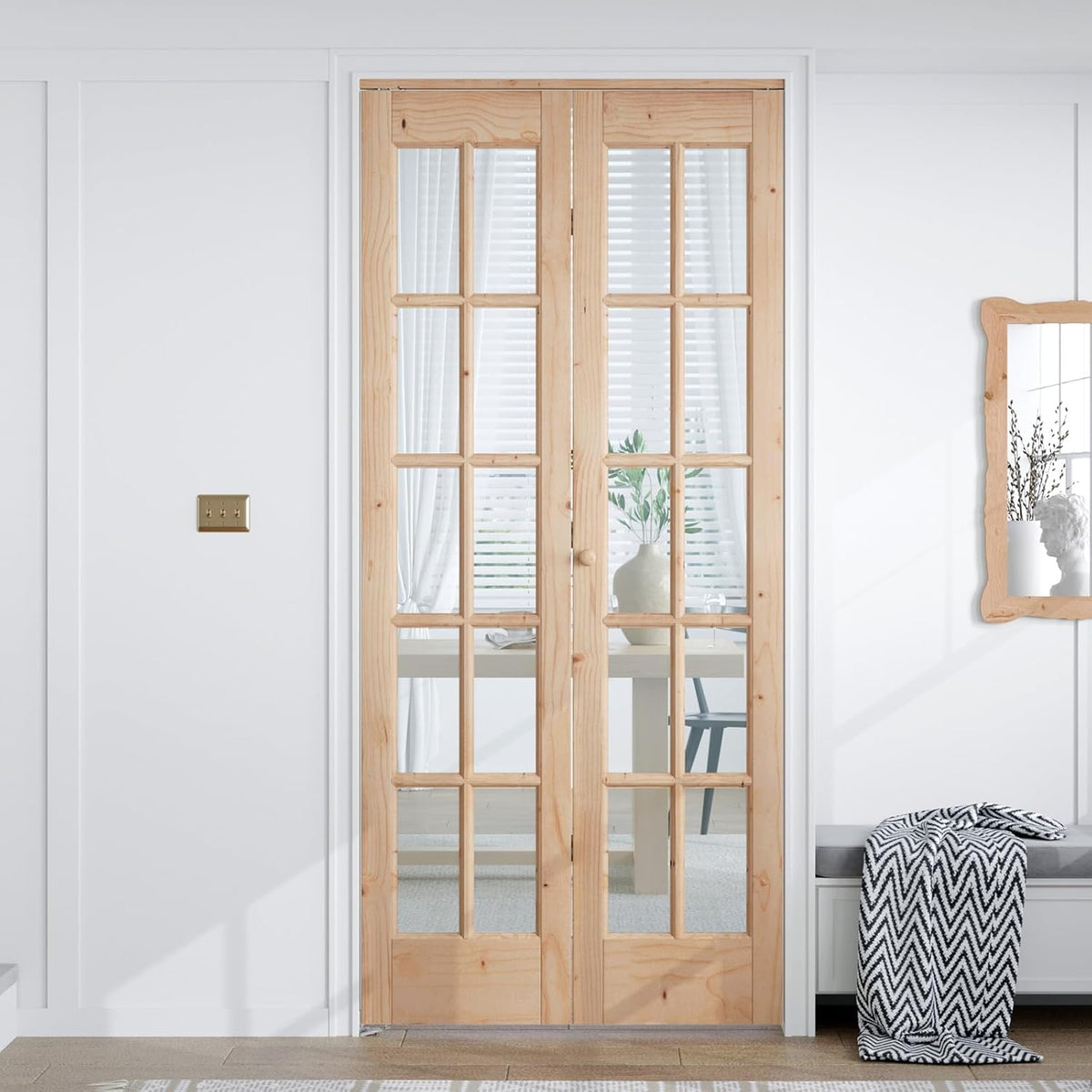 Bifold Closet Door,for 32in x 80in (Double 16x80) Opening,French Glass Barn Doors with 2.66FT Concealed Bi-Fold