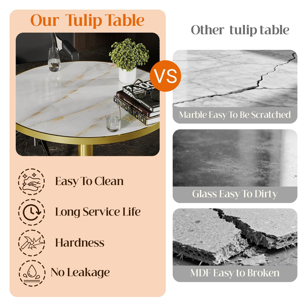 Inspired Saarinen Style 31.5" Tulip Table, Small Round Dining Table, Marble Bistro Table