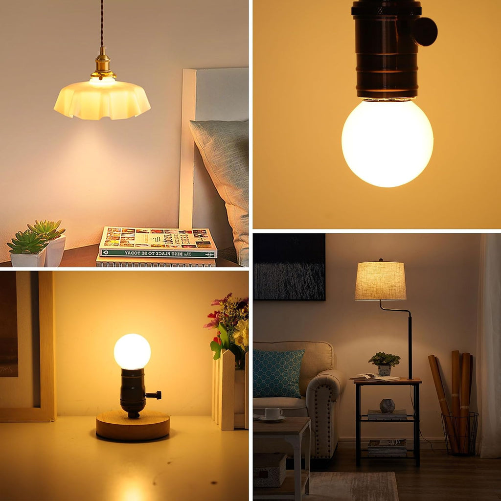 G16.5 E26 Dimmable LED Filament Globe Bulb, 4W/40W Equivalent 2700K Warm White Frosted Glass, Indoor & Outdoor - Set of 6