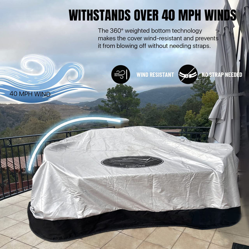 Patio Furniture Cover with Weighted Ground Conforming Apron Seal - Water Resistant Rectangular Outdoor Furniture