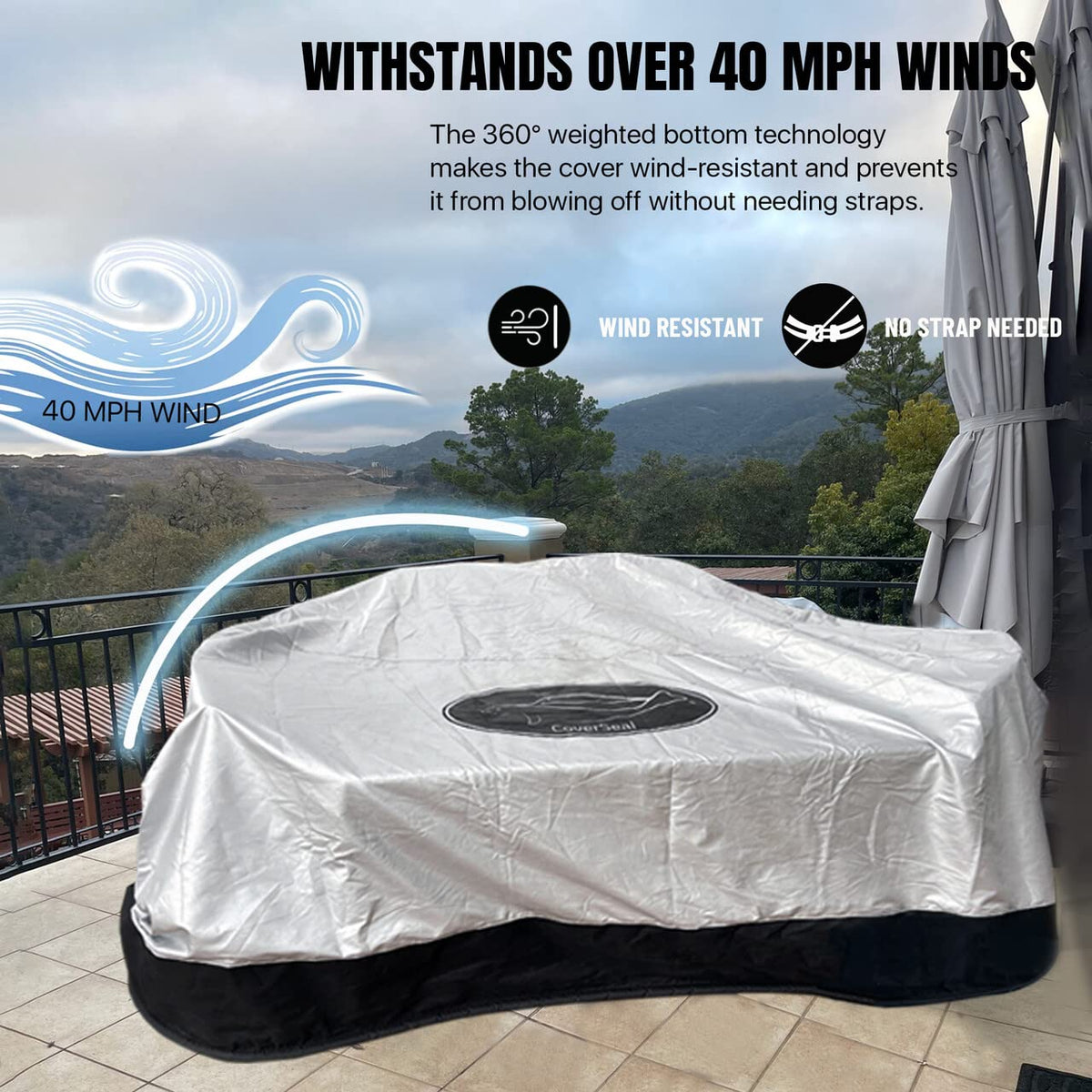 Patio Furniture Cover with Weighted Ground Conforming Apron Seal - Water Resistant Rectangular Outdoor Furniture