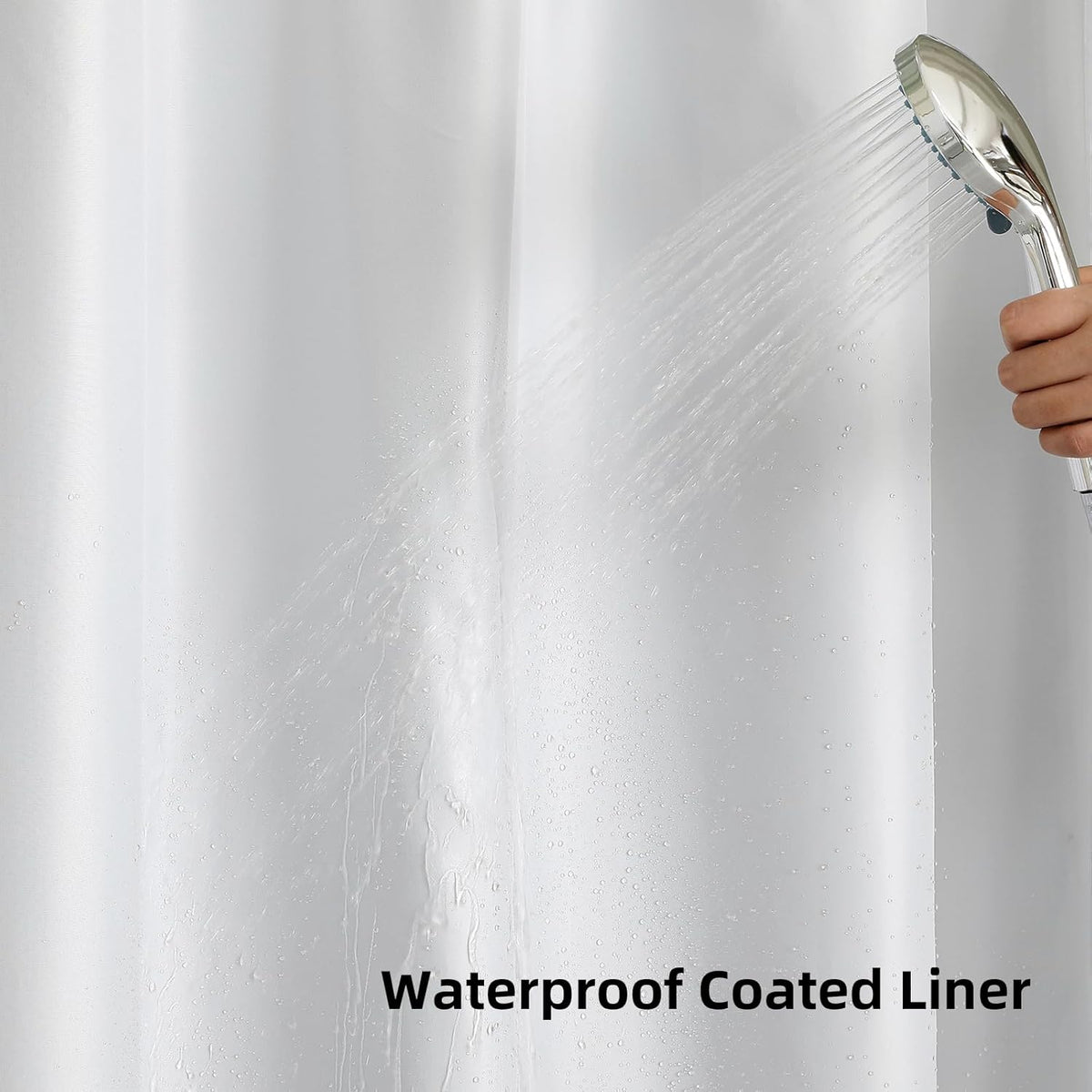 Beige No Hook Waffle Shower Curtain Set, 72" W x 75" L | Snap-In Fabric Liner, Mesh Top Window, Heavy-Duty Waffle