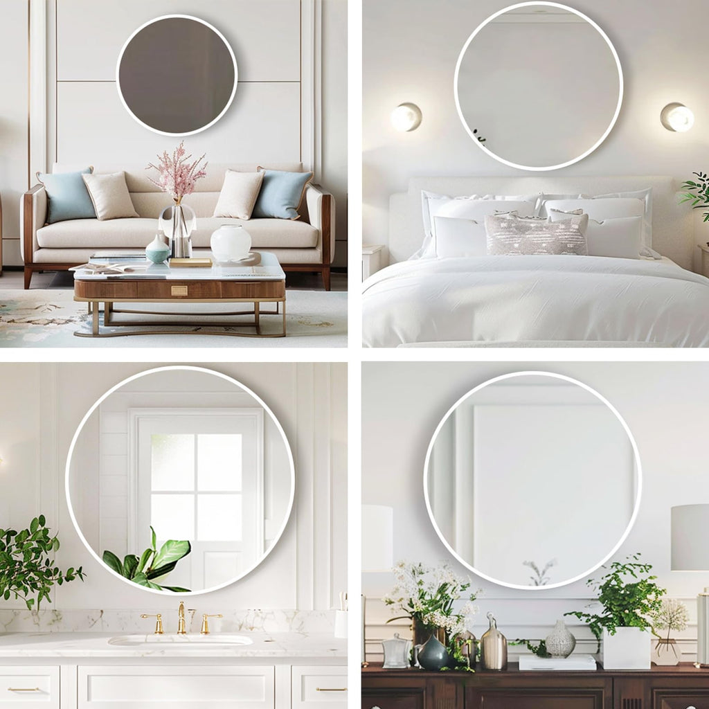 Round Bathroom Mirror, Circle Mirror, White, 28" L x 28" W, 1 Pack