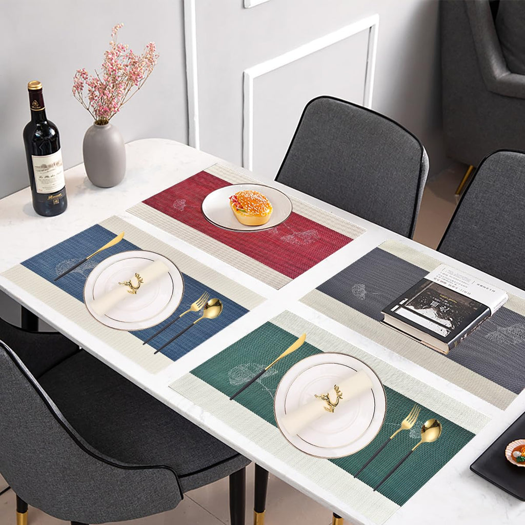 Elegant Placemats with Matching Table Runner,Washable Durable Plastic Placemats for Dining Table Sets(6pcs