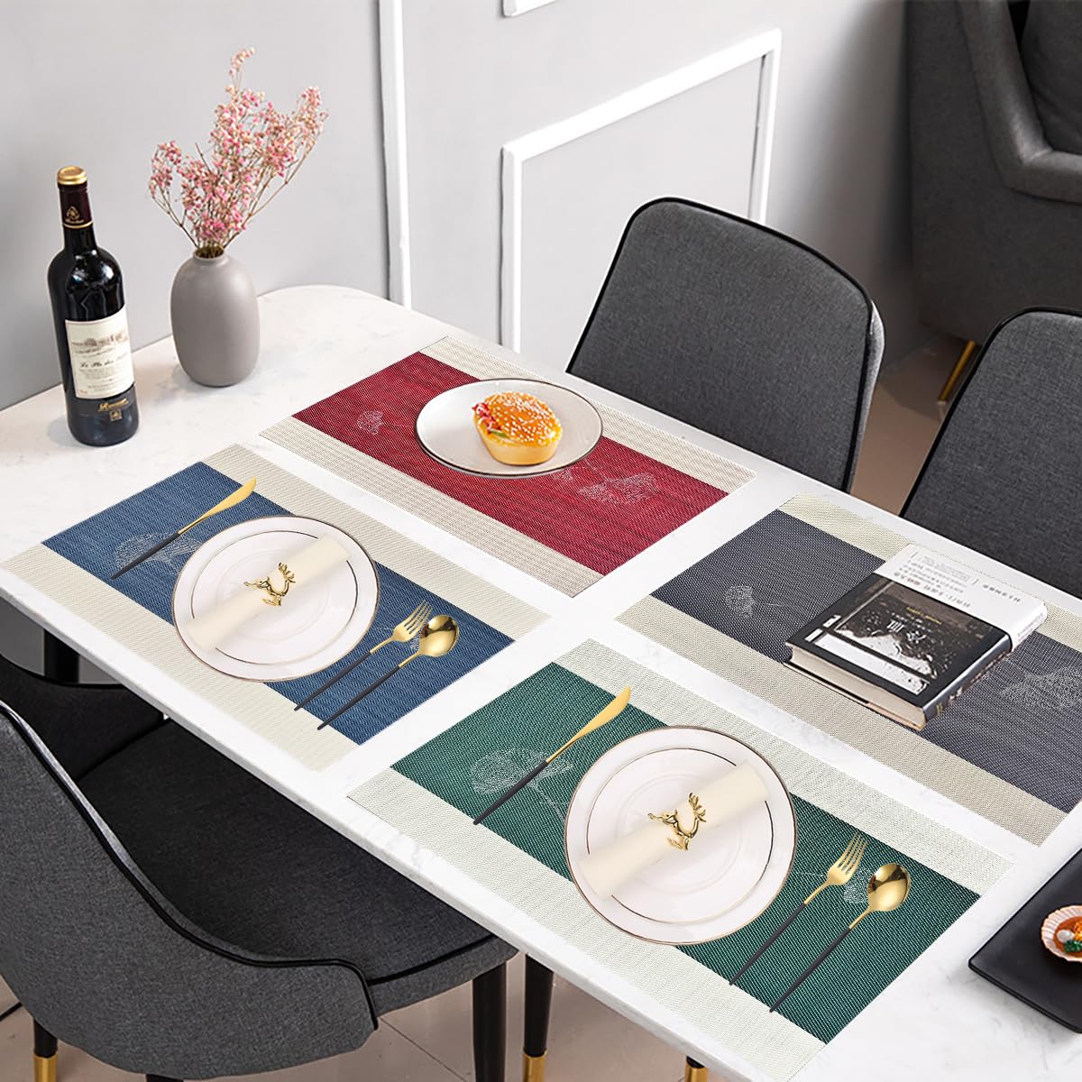 Elegant Placemats with Matching Table Runner,Washable Durable Plastic Placemats for Dining Table Sets(6pcs