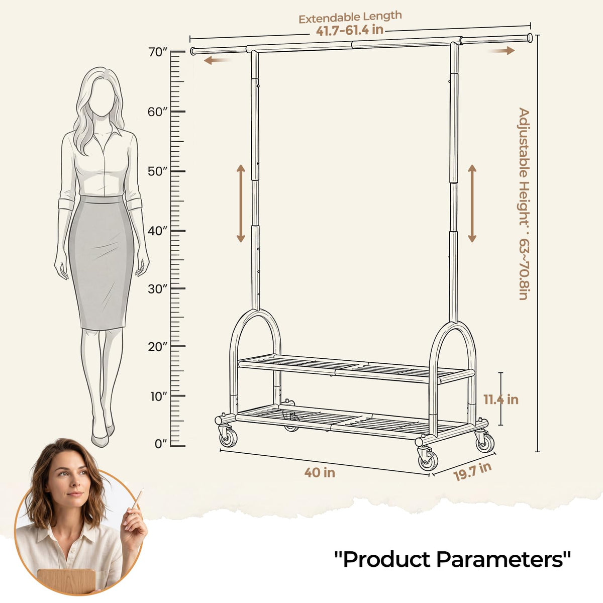 Heavy Duty Clothes Rack, 586 LBS Weight Capacity Metal Clothing Rack with Wheels, Rolling Garment Rack for Hanging