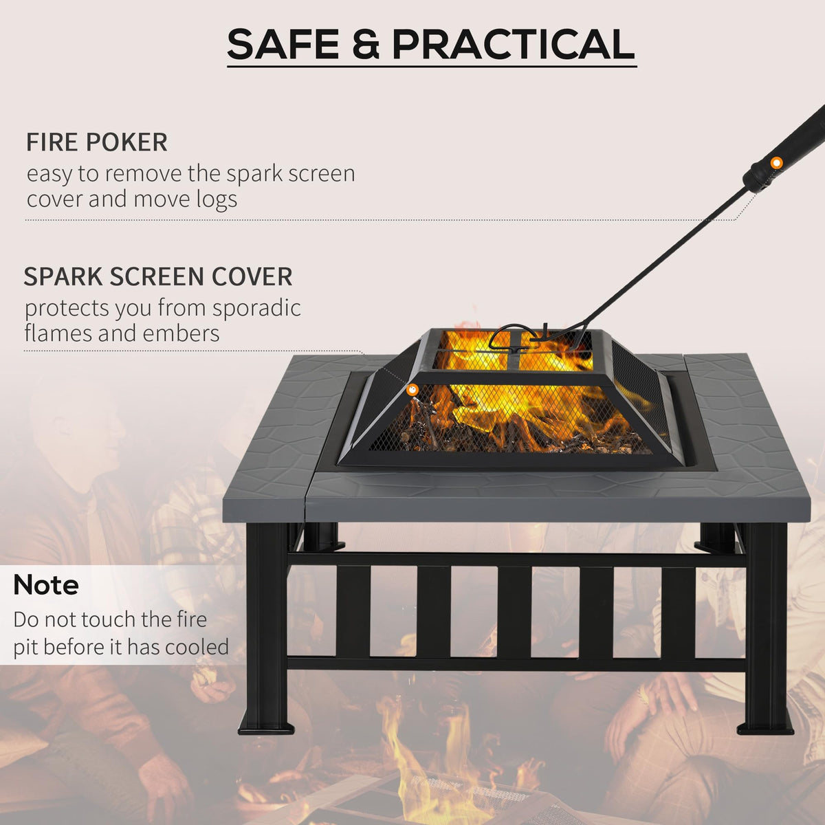 34" Outdoor Fire Pit Square Steel Wood Burning Firepit Bowl