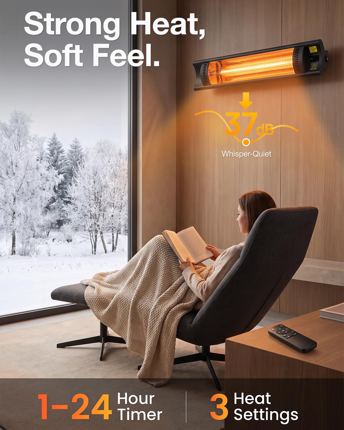 1500W Infrared Wall Mount Heater 35.5'', Electric Patio Heater with IP55 Waterproof, Remote Control, 24H Timer Ideal