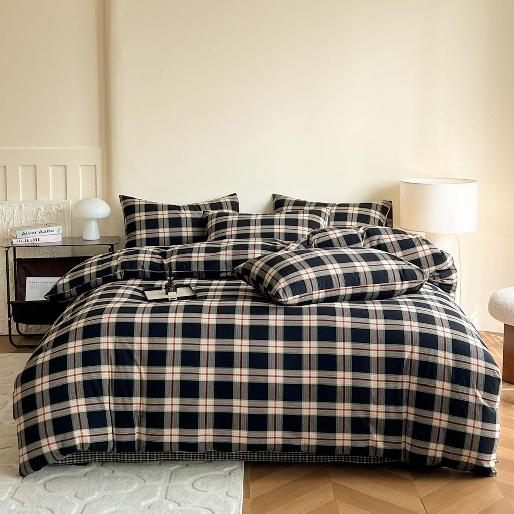 Black Buffalo Plaid Duvet Cover 100% Washed Cotton Green Red Gingham Duvet Cover Vintage Checkered Duvet