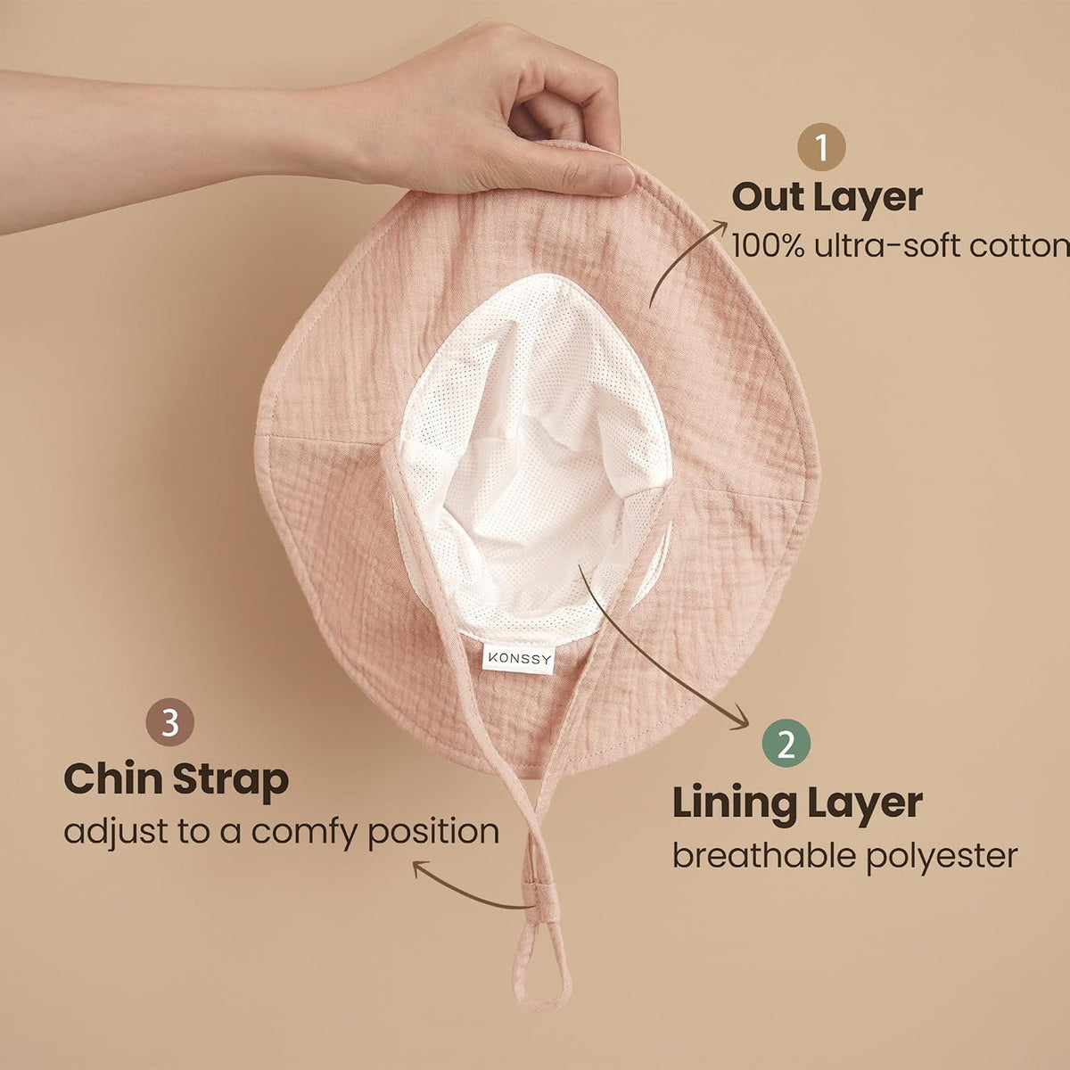 Pack Muslin Baby Girl Sun Hats with Wide Brim, UPF 50+, 0-6