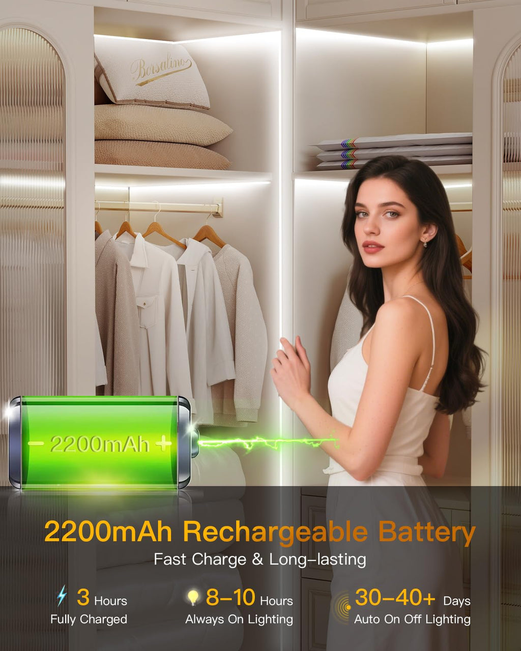Rechargeable Motion Sensor COB LED Lights Strips, 2 Pack 6.56FT Motion Activated Under Cabinet LED Strip Lights