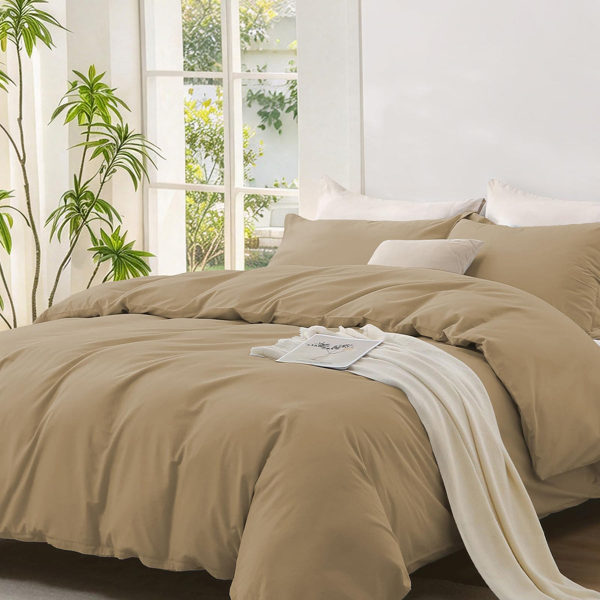 Duvet Cover Set 100% Washed Cotton Solid 3pcs