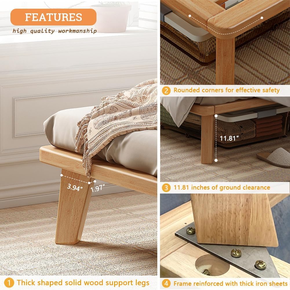 Queen Wood Platform Bed Frame, 14 Inch Bed Base, Oak