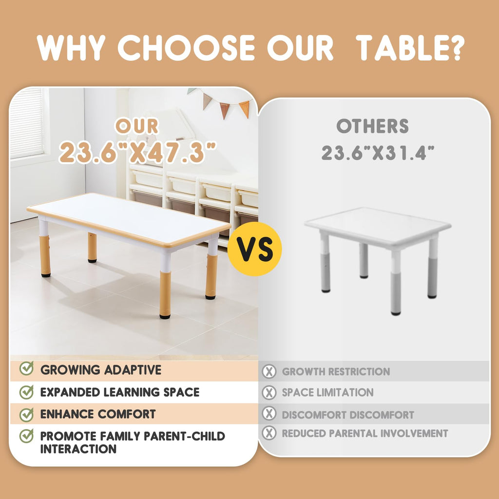 Kids Table and Chair Set Height-Adjustable Toddler & 6-Chair Set with Graffiti-Proof Desktop, Non-Slip Legs