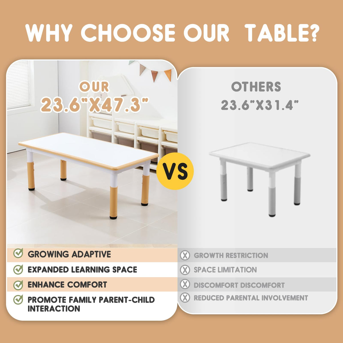 Kids Table and Chair Set Height-Adjustable Toddler & 6-Chair Set with Graffiti-Proof Desktop, Non-Slip Legs