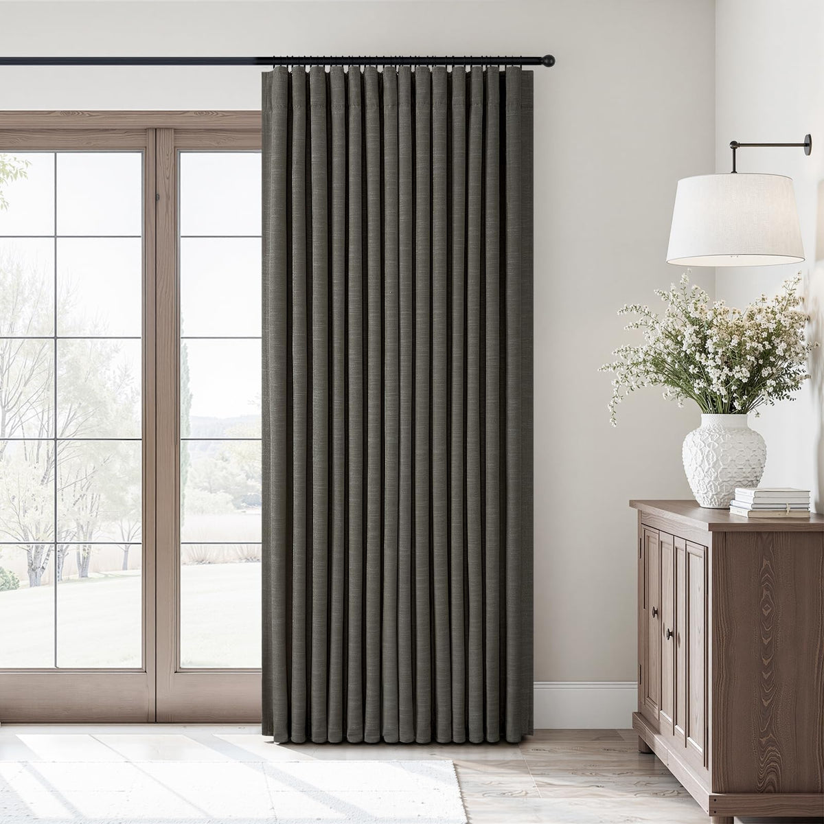 Carbon Grey 84 Inch Total Blackout Bedroom Curtains, Farmhouse Linen Drapes with Rod Pocket & Back Tabs for Sliding