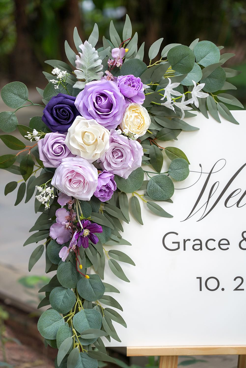 Faux Flower Swag Set of 2 for Wedding Welcome Signs Floral Decorations, Purple Wedding Arch Flowers for Wedding