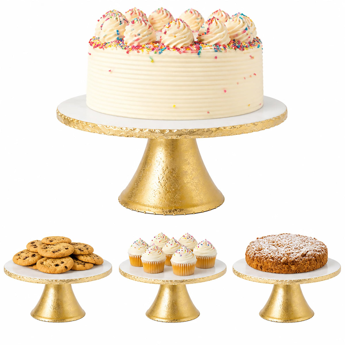 Marble Pedestal Cake Stand, Gold, 11 Inch Dessert Server