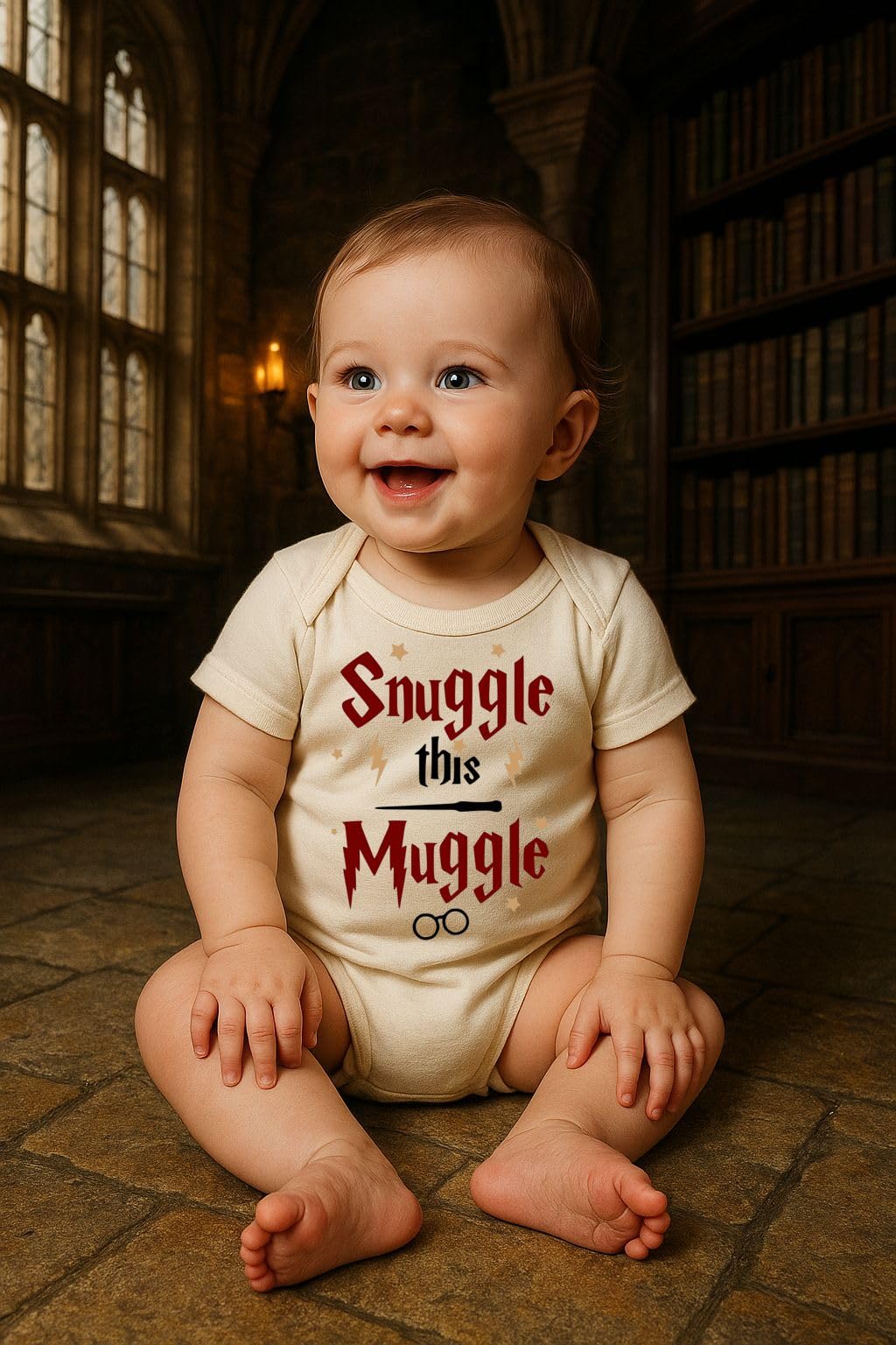 Snuggle Wizard Bodysuit | Natural Color 100% Cotton | Printed using direct-to-garment printing (Newborn, Natural)