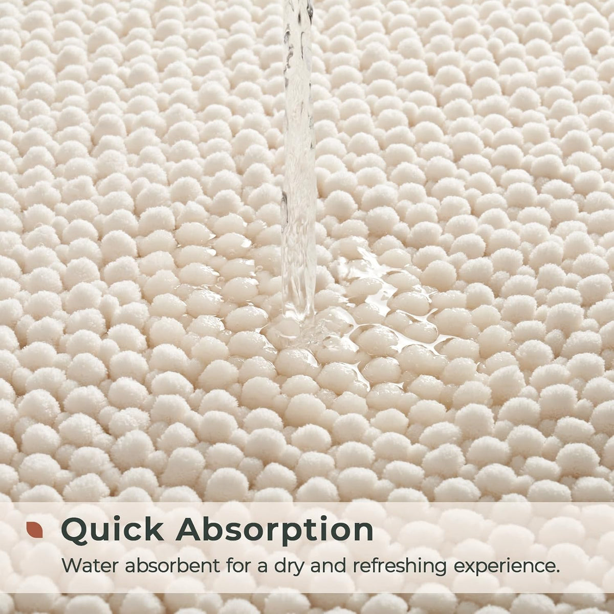 Chenille Bath Rugs Set 2 Pieces, Cream White, 17''x24''+20''x32'' | Non-Slip Bathroom Mats Set, Absorbent Fiber
